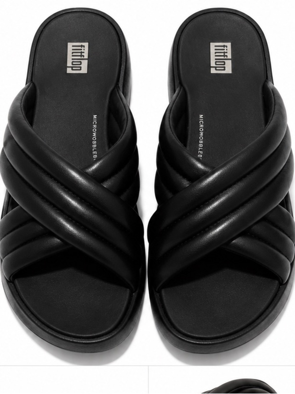 208. Fitflop Black Quilted Crisscross Slide Sandals